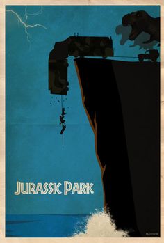 an image of a movie poster for the film jurasic park with dinosaurs hanging from a cliff