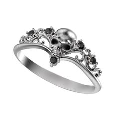 Gothic Skull Engagement Ring, Skull Wedding ring, Skeleton Simple Women's Sterling Silver Ring◆ Beautiful small and light weight women's ring.◆ Features: • SKU: tyt_10b• Style - Engagement Ring, Pinky Ring;• Brand new sterling silver 925 ring. Not plated!, 100% solid silver metal!• Approx. weight of the product - 1.5 g.;• Processing: 1) Blackening Silver 925 by oxidation• Gemstones: 1) Round Black Round Cut Zircons 5PCs - 1.5mm;• Manufacturing and country of origin - Ukraine;◆ Customization:• Fo Wedding Ring Goth, Skull Ring For Women, Gothic Rings Engagement, Skeleton Simple, Goth Engagement Rings, Indigo Jewelry, Rings Goth, Sterling Silver Rings Simple, Goth Ring