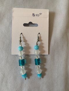 blue, clear, and white glass bead dangle earrings Beaded Dangle Earrings, Ear Wire, Etsy Earrings Dangle, Beaded Dangles, White Glass, Jewelry Earrings Dangle, Glass Beads, Dangle Drop Earrings, Dangle Earrings