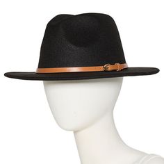 A.n.a's women's fedora is a chic cold-weather accessory to have on hand. Crafted from felt-like fabric with a contrast faux leather ribbon trim around the base, this hat is a must-have to wear with your favorite outfits.Features: Adjustable StrapsBase Material: 100% PolyesterLining: UnlinedCare: Spot CleanBrim Width: 2 1/2 InchCountry of Origin: Imported Elegant Felt Hat For Travel In Fall, Elegant Felt Hat For Fall Travel, Chic Wool Felt Hat For Fall, Elegant Fall Travel Hat, Chic Wool Fedora For Winter, Black Wool Fedora For Winter, Chic Winter Felt Hat With Flat Brim, Black Wool Hat For Fall, Chic Winter Wool Fedora