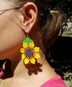 Sunflower earrings Summer flowers earrings Huichol Earrings | Etsy Yellow Flower Shaped Earrings For Summer, Yellow Flower Charm Earrings For Summer, Yellow Dangle Flower Earrings For Summer, Bohemian Yellow Sunflower Earrings, Yellow Flower Earrings With Colorful Beads For Gift, Yellow Flower Earrings With Colorful Beads, Yellow Sunflower Dangle Earrings, Yellow Beaded Drop Earrings For Beach, Yellow Sunflower Design Dangle Earrings