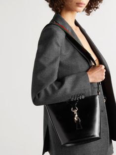 GUCCI Webbing-trimmed textured-leather shoulder bag | NET-A-PORTER Hand Lotion, Small Wallet, Ulla Johnson, Home A, Net A Porter, Gucci Bag, Women Collection, Leather Shoulder Bag, Luxury Design