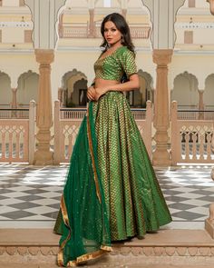 Beautiful Leafy Green Lehenga Set - www.riafashions.com Diwali Anarkali Semi-stitched Lehenga, Bollywood Style Festival Sets With Dupatta, Bollywood Style Sets With Dupatta For Festivals, Bollywood Style Sets With Sheer Dupatta, Art Silk Saree Sets For Festival, Traditional Gown With Unstitched Blouse For Festive, Bollywood Style Art Silk Lehenga For Festivals, Bollywood Art Silk Festival Sets, Bollywood Style Festive Sets With Dori Work