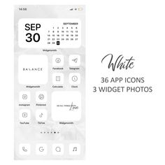 a white calendar with the date on it and icons for different things to be seen