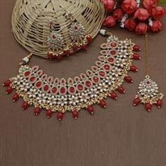 Gold Rodium Polish Red and Maroon color Necklace in Metal Alloy studded with CZ Diamond, Kundan, Pearl Luxury White Kundan Necklace For Puja, Cheap White Kundan Necklace For Celebration, Luxury White Kundan Necklace For Wedding, Maroon Necklace, Violet Necklace, Color Necklace, Metal Necklace, White Necklace, Green Necklace