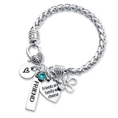 Your best friend deserves the best, so get them a gift that shows you care with our Friends Bracelets.  This bracelet makes the perfect gift for birthdays and it will arrive in a velvet jewelry bag and a gift box, which makes it easy for gift giving. JEWELRY DETAILS: *Stainless Steel Friend Charm *Stainless Steel Friends Are The Family We Choose Charm  *Zinc Alloy Flower Charm   *Stainless Steel Engraved Heart Charm *Zinc Alloy Gemstone  *Clip *Jewelry Box *Jewelry Care Instructions *Jewelry Cle Personalized Inspirational Friendship Bracelets, Silver Bracelets For Best Friend Gift On Mother's Day, Inspirational Personalized Bracelets For Friendship, Inspirational Personalized Friendship Bracelets, Nickel-free Charm Bracelet For Valentine's Day Friendship, Valentine's Day Nickel-free Charm Bracelet For Friendship, Nickel-free Charm Bracelet For Friendship On Valentine's Day, Personalized Inspirational Jewelry For Friendship, Personalized Charm Bracelet For Friendship On Valentine's Day