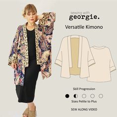 Make your own Kimono! Downloadable pattern with sewing instructions and entertaining follow along YouTube tutorial. Sewing with Georgie is my passion project, bringing well-fitted unique clothes to your home. Follow a worldly solo mum as she shares her interests and inspiration with you. Petite to Plus Sizes included in the one product. Based in New Zealand. Difficulty level: Easy to Intermediate  SEE VIDEO HERE: https://youtu.be/54mfjd6W7I8 Please note: Model is wearing the blue kimono oversize Yellow Kimono, Luxury Robes, Tutorial Sewing, Printable Sewing Patterns, Unique Clothes, Blue Kimono, Sewing Instructions, Easy Sewing Patterns, Sewing Pattern Sizes