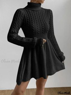 Olivia Mark - Casual Twist Knit Sweater Dress Sweaters Dress, Cable Knit Turtleneck Sweater, Dresses Casual Fall, Turtleneck Sweater Dress, Nice Outfits, Elegant Dresses For Women, Sweater Dresses, Hijabi Fashion, Round Neck Sweaters