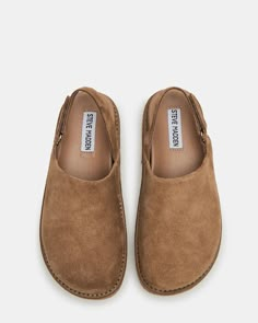 MELLOW Cognac Suede Slingback Platform Clog | Women's Flats – Steve Madden Flat Shoes For Fall, Heeled Clogs, Chic Brown Slip-on Clogs, Steve Madden Clogs & Mules, Steve Madden Shoes Clogs & Mules, Brown Suede Slip-on Clogs, Ugg Clogs, Suede Clogs, Platform Clogs