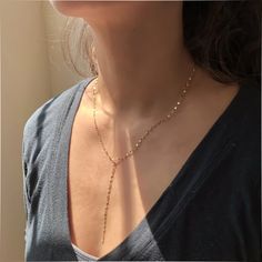 Gold Lariat Necklace 14k Gold Lariat Necklace Layered Chain - Etsy Mirror Flat, Cut Outfits, Gold Tassel Earrings, Gold Lariat Necklace, Layered Chains, Sparkly Earrings, Tiny Diamond, Chain Anklet, Lariat Necklace