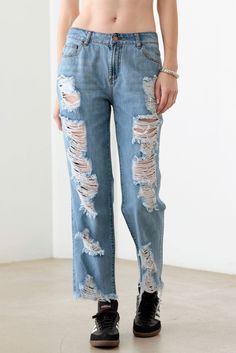 Take a bold step into fashion with our Back And Front Distressed Denim Pants! These pants feature daringly distressed details for a truly unique look. Express your adventurous spirit and stand out from the crowd. Don't just follow trends, set them with our daring denim pants! 🖤 Complete the look: Pair with sandals and white crop tank top for a chic summer outfit. Add a long cardigan and snickers for a stylish, layered look. Dress it up with high boots and button down shirt for a more polished ensemble. 🖤 Features: Women denim jeans, distressed hem, distressed detail, mid waist, straight, four pocket, metal gold & zipper closure, non stretchy, cool, supper stylish, western boho style, chic, cool look for every day! Distressed Cutoff Flare Jeans, Distressed Denim Cutoff Flare Jeans, Distressed Denim Flare Jeans With Cutoff, Fall Distressed Medium Wash Cropped Jeans, Distressed Cutoff Flare Jeans For Fall, Light Wash Distressed Jeans For Fall, Distressed Medium Wash Cropped Denim Jeans, Trendy Distressed Medium Wash Bottoms, High Rise Distressed Cropped Jeans In Denim Blue