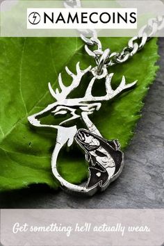 These hunting necklaces feature everything from buck and does to bucks and fish together. Create your own custom jewelry with us at NameCoins! Hunting Gifts For Him, Heart And Infinity, Relationship Necklaces, Hunting Jewelry, Cut Coin Jewelry, Puzzle Making, Jewelers Saw, Antler Pendant, Buck And Doe