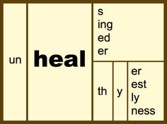 the word heal is written in black and white on a beige background with brown squares