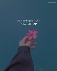 someone holding a pink flower in their hand with the quote life is hard right now, but allamandulla