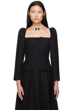 Shushu/Tong: Black Square Neck Blouse | SSENSE Shushu Tong, Square Neck Blouse, 2023 Wishlist, Black Square, Feminine Style, Modern Woman, Puff Sleeves, Square Neck, Style Icons