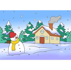 Drawing Of Winter Season, Easy Christmas Scenes To Draw, Winter Season Pictures For Kids, Winter Drawing Ideas Easy, Winter Easy Drawings, Winter Drawings Easy For Kids, Natural Scenery Drawing For Kids, How To Draw Scenery