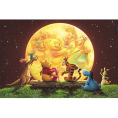 winnie the pooh and friends in front of a full moon