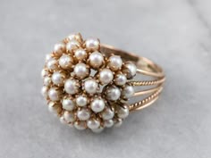 Antique or Vintage 14K Yellow Gold Cluster Ring, Natural Cultured Fresh Water Pearl, RARE Victorian Style Gold Ring for women Cocktail Gifts Vintage Inspired Clustered Pearls ring such as this beauty have been a Hollywood favorite for years, and it's easy to see why! Glamorous and eye-catching, this domed design is paved with shimmering pearls. A multi band design adds another stylish element to this statement ring. * PRODUCT DETAILS * - Made to order - Handmade - Metal : 925 Sterling Silver - R Pearls Ring, Silver Pearl Ring, Pearl Jewelry Design, Gold Rings Fashion, Gold Ring Designs, Gold Jewellery Design Necklaces, Jewelry Design Earrings, Fancy Jewellery, Gold Earrings Designs