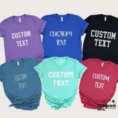 You will fall in love with custom shirt. Choose your font and color to design a shirt perfect for any occasion. Our group/family tees fit like a made of a soft cotton and have a custom quality print. well-loved favorite. All orders ship within 2-4 days and are backed by our 100% happiness guarantee.  ✨OUR SHIRTS - Classic unisex jersey  - Direct to Garment Print  - Runs true to size  ✨PROCESSING TIMES Your order will ship within 1-3 days and then another 1-4 days for deliver to you. If we expect additional delays due to holidays or weather, we will let you know. Please contacts us for express shipping options.  ✨SIZING  Take a look at the photos to see a specific sizing chart for this t-shirt style. Please note that these shirts are unisex size meaning they are not women's fitted shirts. I Basic Cotton Sublimation T-shirt With Custom Print, Basic Customizable Cotton T-shirt, Funny Customizable Short Sleeve Shirt, Funny Customizable T-shirt For Gifts, Customizable Blue T-shirt With Relaxed Fit, Customizable Cotton Graphic Tee Shirt, Customizable Blue T-shirt Relaxed Fit, Funny T-shirt With Custom Text For Gift, Customizable Blue Crew Neck Shirt