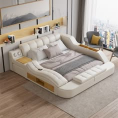 a bed that is in the middle of a room