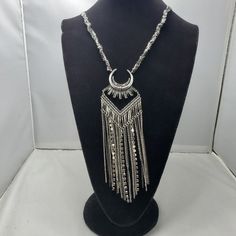 Bke Bohemian Statement Necklace Silver-Black Chain And Rhinestones 24 Inch Length With 6 Inch Tassel Adjustable Metal Necklaces With Bling, Adjustable Metal Bling Necklaces, Adjustable Sparkly Metal Necklaces, Silver Alloy Rhinestone Necklace, Silver Rhinestone Necklace In Alloy, Silver Metal Necklace With Beaded Chain, Metal Pendant Rhinestone Necklace With Chain, Silver Metal Rhinestone Necklace With Chain, Rhinestone Pendant Necklace With Metal Chain