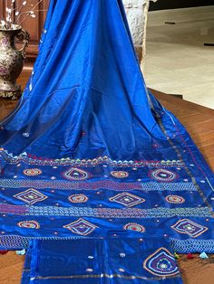 Royal blue kanchipuram silk saree with stunning hand lambani embroidered saree. Comes with unstitched  blouse piece. Embroidered Saree, Kanchipuram Silk Saree, Blouse Piece, Austin Tx, Silk Saree, Silk Sarees, Royal Blue, Austin, Art Collection