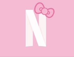 the letter n with a bow on it's head is shown in pink and white