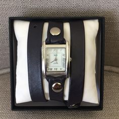 Brand New La Mer Wrap Around Leather Watch. Never Used Has Film On Both Sides Of Watch. Needs A Battery. Color Is A Deep Purple Almost Black. Wrap Watch, Leather Wraps, Deep Purple, Accessories Watches, Leather Watch, Women Accessories, Purple, Women Shopping, Black