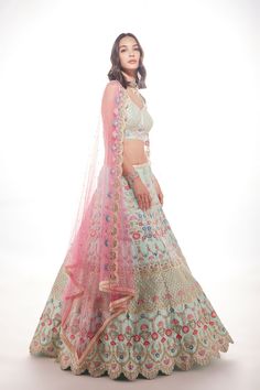 A silk lehenga with zardozi, sequins, and resham embroidery paired with a matching blouse and net dupatta with a floral border From Chamee and Palak The Wedding Edit collectionDELIVERY TIMEPlease allow 8-12 weeks for your outfit to arrive.FABRIC DETAILSSilk And NetProfessional cleaning only. Transitional Tissue Silk Lehenga With Traditional Drape, Reception Art Silk Anarkali Set With Sheer Dupatta, Transitional Traditional Drape Tissue Silk Lehenga, Choli With Sheer Dupatta For Reception Navratri, Embroidered Dola Silk Sharara For Reception, Sets With Dupatta For Reception During Navratri, Transitional Festive Tissue Silk Lehenga, Green Lehenga With Sheer Dupatta For Transitional Season, Chanderi Lehenga For Reception And Transitional Season