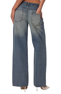 These Y2K-inspired nonstretch jeans sit low on the waist and flare into floor-sweeping wide legs, creating a trendy look that can be styled up or down. Zip fly with button closure Five-pocket style 100% cotton Machine wash, dry flat Imported Faded Relaxed Fit Wide Leg Flare Jeans, Faded Wide Leg Relaxed Fit Flare Jeans, Faded Wide Leg Flare Jeans With Relaxed Fit, Distressed Wide Leg Flare Jeans With Relaxed Fit, Distressed Wide Leg Relaxed Fit Flare Jeans, Washed Relaxed Fit Wide-leg Flare Jeans, Faded Wide Leg Cotton Flare Jeans, Faded Relaxed Fit Full Length Flare Jeans, Faded Full Length Relaxed Fit Flare Jeans