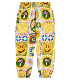 Playful Cotton Sweatpants For Loungewear, Playful Cotton Joggers For Loungewear, Playful Cotton Sweatpants With Elastic Waistband, Playful Pants With Elastic Waistband And Relaxed Fit, Playful Loungewear Pants With Pockets, Cotton Harem Pants With Elastic Cuffs, Spring Cotton Sweatpants With Graphic Print, Multicolor Cotton Joggers With Elastic Waistband, Multicolor Cotton Sweatpants With Elastic Waistband