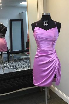 Spaghetti Straps Lilac Ruched Short Dress Lilac Homecoming Dresses, Prom Dresses Purple Short, Light Purple Dress Short Hoco, Homecoming Purple Dress, Purple Dresses Hoco, Violet Hoco Dress, Hoco Dresses Tight Purple, Tangled Themed Hoco Dress, Light Purple Hoco Dresses Short