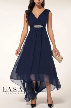 Lasaky - Refined Sleeveless A-Line Chiffon Maxi Dress Sleeveless Chiffon Dress, Summer Formal Dresses, Formal Occasion Dress, Birthday Fashion, Womens Prom Dresses, فستان سهرة, Formal Dresses For Women, Chiffon Maxi Dress, Navy Blue Dresses