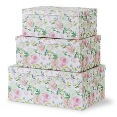 PRICES MAY VARY. 3-BOX SET IN VARIOUS SIZES—This versatile decorative storage box set includes one of each size. Small: 13" x 9" x 5.7". Medium: 14.5" x 10.4" x 6.2". Large: 16.5" x 11.5" x 7". ROMANTIC FLORAL DESIGN—Feminine roses add instant glamour to these delightful storage boxes. They lend a soft and sophisticated touch to any room. BEAUTIFULLY CRAFTED—With sturdy lids and a durable paperboard construction, you can trust these gorgeous floral boxes to safely store your personal treasures s Plastic Storage Totes, Cardboard Storage, Decorative Storage Boxes, Summer Rose, Tote Storage, Nesting Boxes, Room Design Bedroom, Ceiling Fan In Kitchen, Fabric Bins