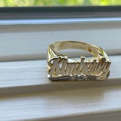 Medium Size Personalized Name Ring In Real 10K & 14K Gold *FLAT FACE * MADE IN USA (HAND MADE ITEM) Make the names of your family, friends and love ones into rings for their gift. It's great as an everyday necklace and makes an awesome gift! This Item is 100% customization especially for you. Item Description *Material: Real Gold *Type: *FLAT FACE* ( Like photo) with Heart Tail with Bit Work *Ring size: ring sizes between 1-11 (including half sizes) *Size of Ring : 20mm*8mm *Script Design *O Customizable 14k Gold Signet Ring For Anniversary, Personalized 14k Gold Diamond Promise Ring, Personalized Heirloom 14k Gold Engraved Ring, Personalized 14k Gold Engraved Ring, Custom Yellow Gold Diamond Promise Ring, Personalized Heirloom Promise Ring, Heirloom Personalized Engraved Promise Ring, Custom Gold Engraved Ring, Customizable Yellow Gold Promise Ring