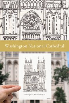 the washington national cathedral is shown in black and white, with text that reads washington national cathedral