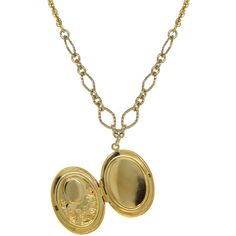 A style popularized by Queen Victoria, this timeless vintage inspired locket necklace features petite simulated carnelian and ivory color cameo set on gold tone frame etched with floral motif. Adds a beautiful vintage feel to any ensemble. Measurements: 16"L x 1.42"H x 0.91"W Made In USA 1928 JEWELRY COLLECTION From the vaults of rich European capitals to the antique laden attics of old American estates, 1928 Jewelry has created modern replicas of the most beautiful, exquisite vintage jewelry ev Vintage Charm Oval Link Necklace As Gift, Elegant Vintage Charm Oval Link Jewelry, Elegant Jewelry With Vintage Charm And Oval Link, Gold Medallion Locket Necklace With Lobster Clasp, Oval Link Necklaces With Vintage Charm For Gifts, Gold Locket For Vintage Jewelry Collection, Heirloom Style Oval Pendant Locket Necklace With Vintage Charm, Elegant Gold Locket Necklace With Lobster Clasp, Oval Cameo Keepsake Jewelry