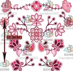 a pink and red flower design on a white background with the words dzn02