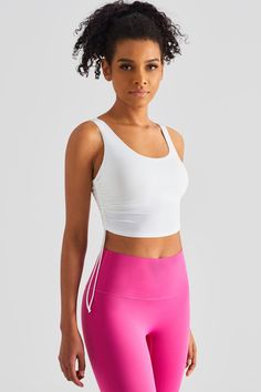 Color_White High Stretch Nylon Crop Top With Built-in Bra, Compressive Workout Crop Top With Built-in Bra, Functional Compressive Crop Top With Built-in Bra, Sports Crop Top With Built-in Bra And High Stretch, Sports Crop Top With Built-in Bra And 4-way Stretch, Functional Crop Top With Built-in Bra For Workout, Functional Workout Crop Top With Built-in Bra, Athleisure Crop Top With Built-in Bra For Light Sports, Nylon Bra-friendly Crop Top For Gym