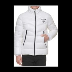 Nwt. Mens Xl. Inside Pocket. White With Black Accents. Water Resistant. White Weatherproof Outerwear For Spring, White With Black Accents, Black Accents, Puffer Jacket, Inside Pocket, Puffer, Mens Jackets, Jackets & Coats, Color White