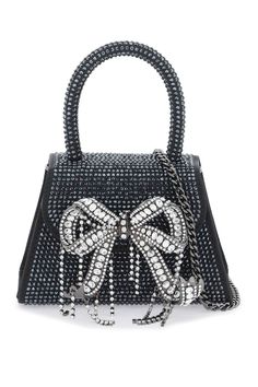 Self-Portrait The Bow Micro bag made satin encrusted with tone-on-tone rhinestones and decorated with a crystal-studded silver metal bow applied to the flap. Magnetic closure, leather interior, single handle and removable shoulder strap. Size Info STANDARD Color Detail Black Made In Cina Material 100% cow leather Season One spring Season Two summer Product bags Brand Self Portrait Size And Fit Bag Length = 13 cm, Bag Height = 8,5 cm, Handle Height = 8 cm, Luxury Shoulder Bag With Bow For Party, Luxury Party Shoulder Bag With Bow, Luxury Formal Shoulder Bag With Bow, Rectangular Bag With Bow For Events, Glamorous Bags With Silver-tone Hardware And Top Handle, Glamorous Top Handle Bag With Silver-tone Hardware, Glamorous Evening Shoulder Bag With Silver-tone Hardware, Rectangular Event Bag With Bow Detail, Rectangular Event Bag With Bow