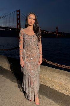 Zarah Long Sleeve Beaded Tassel Dress Luxury Bollywood Long Sleeve Maxi Dress, Luxury Georgette Dress With Tassels, Tasseled And Beaded Midi Dresses Long Sleeve, Modest Evening Gowns, Mardi Gras Dress, Dress With Tassels, Night Theme, Formal Wedding Guest Dress, Beaded Embellishments