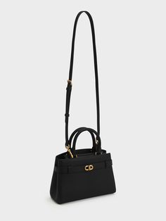 Black Aubrielle Metallic-Accent Belted Bag - CHARLES & KEITH US Office Shoulder Bag With Double Handle And Branded Hardware, Office Double Handle Shoulder Bag With Branded Hardware, Chic Gold-tone Hardware Satchel Tote, Chic Satchel With Gold-tone Hardware Tote, Chic Tote Satchel With Gold-tone Hardware, Chic Satchel With Gold-tone Hardware, Chic Satchel With Gold-tone Hardware As Shoulder Bag, Double Handle Shoulder Bag With Branded Hardware, Chic Satchel With Metal Hardware For Office