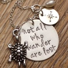 Jewelry Stamping, Metal Stamped Jewelry, Turtle Love, Stamped Metal, Necklace Charms, Hand Stamped Necklace, Turtle Charm, All Who Wander, Charm Necklace Silver