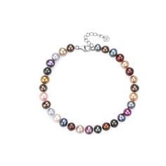 Experience the charm of our Multicolored Pearl Bracelet. Featuring 6-7mm nearly round pearls on a sleek chain, this bracelet combines the allure of varied hues with a modern design. An adjustable extension chain ensures a perfect fit for any wrist, making it a versatile and colorful addition to your jewelry collection. Elegant Multicolor Pearl Bracelets, Elegant Multicolor Pearl Beaded Bracelets, Elegant Single Strand Multicolor Beaded Bracelets, Elegant Multicolor Round Beads Bracelet, Multicolor Pearl Bracelets With Round Beads, Multicolor Beaded Pearl Bracelet, Elegant Multicolor Single Strand Bracelet, Multicolor Pearl Bracelet, Double Strand Pearl Necklace