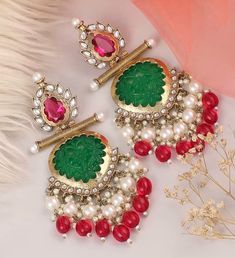 Beautiful dangler earrings with Kundan gold detailing available in 10 stunning colours! They add elegance to every outfit! Luxury Green Hand-set Chandbalis, Luxury Kundan Dangle Danglers, Luxury Kundan Chandelier Earrings For Wedding, Luxury Green Kundan Danglers, Luxury Chandbali Jewelry For Parties, Festive Fusion Pearl Earrings With Latkans, Festive Fusion Kundan Pearl Earrings, Festive Temple Jewelry Chandelier Dangle Earrings, Festive Fusion Chandbali Pearl Earrings