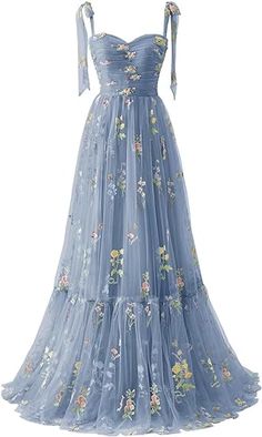 Elegant Straps A-line Floral Floor-length Wedding Guest Dresses Prom Dresses Corset, Tea Length Prom Dress, Flower Prom Dress, Tulle Prom Dresses, Embroidery Tulle, Spaghetti Strap Prom Dress, Floor Length Prom Dresses, Elegant Prom Dresses, Evening Party Gowns