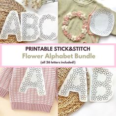 printable alphabet and stitch flower alphabets for children's crafts, including letters