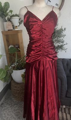 VTG Jessica McClintock Dress Satin Ruched Formal Gown Red Rhinestones USA large | eBay