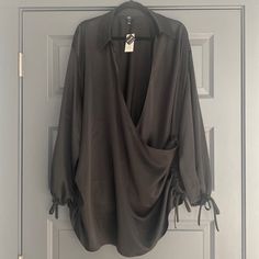 Us Size 22 Uk Size 26 Faux Wrap Balloon Sleeve Satin Wrap Blouse, Wrap Shirt, Wrap Blouse, River Island, Morocco, Top Blouse, Blouses, Womens Tops, Satin